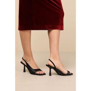 Lulus Romillie Black Satin Slingback High Heel Sandals - Size 8.5